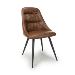 Belgrave Tan Leather Effect Dining Chair - Black Metal Legs - thumbnail 2
