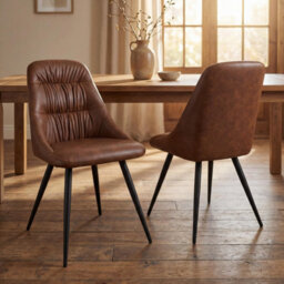 Belgrave Tan Leather Effect Dining Chair - Black Metal Legs