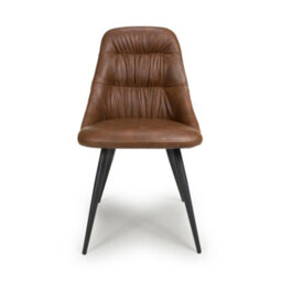 Belgrave Tan Leather Effect Dining Chair - Black Metal Legs - thumbnail 5