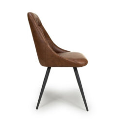 Belgrave Tan Leather Effect Dining Chair - Black Metal Legs - thumbnail 4