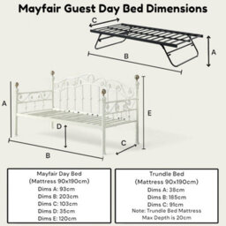 OAT Home Mayfair White & Brass Single French Metal Day Bed Frame & Guest Trundle - thumbnail 9