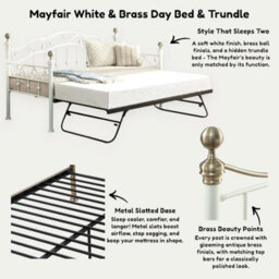 OAT Home Mayfair White & Brass Single French Metal Day Bed Frame & Guest Trundle - thumbnail 8