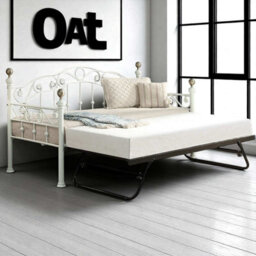 OAT Home Mayfair White & Brass Single French Metal Day Bed Frame & Guest Trundle - thumbnail 2