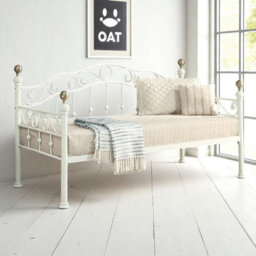 OAT Home Mayfair White & Brass Single French Metal Day Bed Frame & Guest Trundle - thumbnail 3