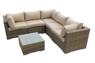 Furniture One Rattan Effect Nature Rattan 5 Seat Corner Sofa Set No Assembly & Aluminium Frame - image 1