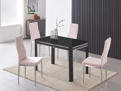 Furnizone UK Milano 4-Seater Black Glass Dining Table And 4 Monza Pink Velvet Chairs - image 1