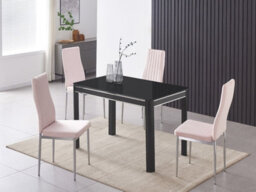 Furnizone UK Milano 4-Seater Black Glass Dining Table And 4 Monza Pink Velvet Chairs - thumbnail 1