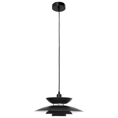 Wyld and Coco Mid-Century Black Metal Tiered Pendant Lamp, Layered Iron Shade, 33Cm X 150Cm Drop - image 1