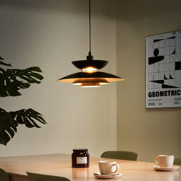 Wyld and Coco Mid-Century Black Metal Tiered Pendant Lamp, Layered Iron Shade, 33Cm X 150Cm Drop - thumbnail 2