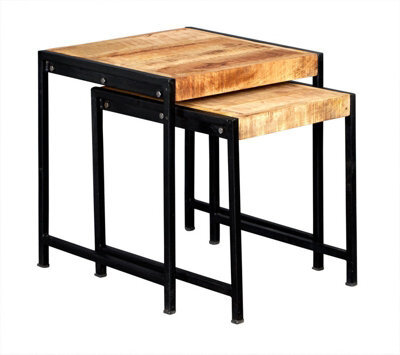 Buttercup Farm Cosmo Industrial Nest Of 2 Tables - Solid Mango Wood - L48.5 X W48.5 X H51 Cm - image 1
