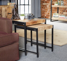 Buttercup Farm Cosmo Industrial Nest Of 2 Tables - Solid Mango Wood - L48.5 X W48.5 X H51 Cm - thumbnail 5