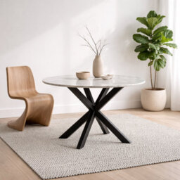Wyld Haus Perth 110Cm Round Polished White Marble Dining Table With Matte Black Steel Legs - thumbnail 1
