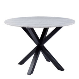 Wyld Haus Perth 110Cm Round Polished White Marble Dining Table With Matte Black Steel Legs - thumbnail 2