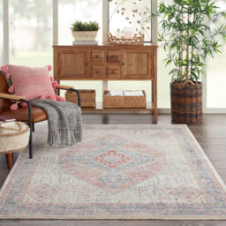 Blue Grey Traditional Bordered Geometric Easy To Clean Rug For Bedroom & Living Room-160Cm X 234Cm - thumbnail 1