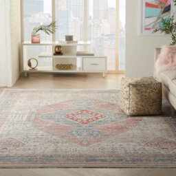 Blue Grey Traditional Bordered Geometric Easy To Clean Rug For Bedroom & Living Room-160Cm X 234Cm - thumbnail 2