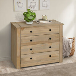 Mews Panama 4 Drawer Chest Of Drawers Solid Pine Wood Waxed Oak Finish - thumbnail 1