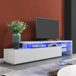 Furniture in Fashion Alanis High Gloss Tv Stand With Storage In White And Led Lights