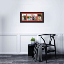 AK Frames 50X20Cm Black Classic Multi Photo Frame With Poppy Red Mount - Holds 4 Apertures (4X) 6X4 Photos - thumbnail 3