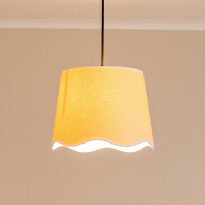 Valuelights Dutton Natural Fabric White Trim Scallop Edge Large Lamp Shade And Bulb (D)35Cm - image 1