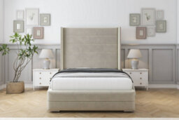 "Sloomy Sterling Cream Plush Bed Frame With Mattress With 50""  Upholstered Wingback Headboard 2'6 Small Single" - thumbnail 1