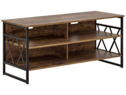 Beliani Tv Stand Cabinet Brown Metal And Particle Board, 4 Shelves, W120 X D51 X H57Cm - thumbnail 3