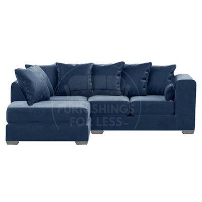Furnishings For Less UK Ella Boxed Arm Plush Velvet 3 To 4 Seater L Shaped Corner Sofa  Blue Left Hand Facing