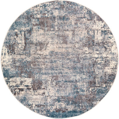 Livabliss Round Ankara-Abstract Blue Beige Modern Marble Living Dining Bedroom Rug 200 X 200 Cm Easy Care, Non Shedding - image 1