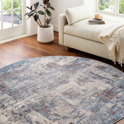 Livabliss Round Ankara-Abstract Blue Beige Modern Marble Living Dining Bedroom Rug 200 X 200 Cm Easy Care, Non Shedding - thumbnail 2