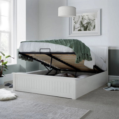 Save On Goods UK 4Ft6 Double White,wood Wooden Ottoman Gas Lift Up Storage Bed Frame - image 1