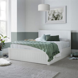 Save On Goods UK 4Ft6 Double White,wood Wooden Ottoman Gas Lift Up Storage Bed Frame - thumbnail 2