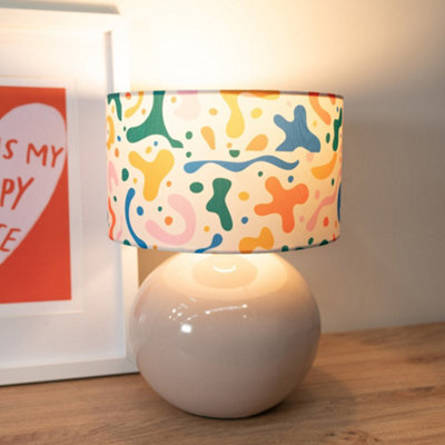Valuelights Bosco Stone Natural Ceramic Table Lamp With Abstract Shape Drum Shade - Led Bulb Included - image 1