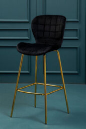 Orsina Black Velvet Stool, Luxury Bar Stool, Modern Black Velvet Bar Chair With Quilted Design And Gold Legs - thumbnail 5