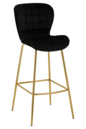 Orsina Black Velvet Stool, Luxury Bar Stool, Modern Black Velvet Bar Chair With Quilted Design And Gold Legs - thumbnail 2
