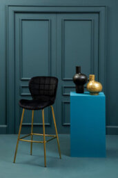 Orsina Black Velvet Stool, Luxury Bar Stool, Modern Black Velvet Bar Chair With Quilted Design And Gold Legs - thumbnail 6