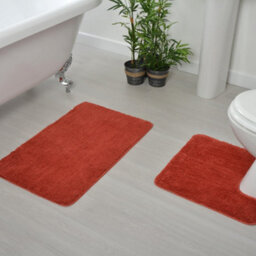 Allure Bath Fashions Deep Pile Microfibre Non Slip Bath Mat Set - Terracotta - thumbnail 2