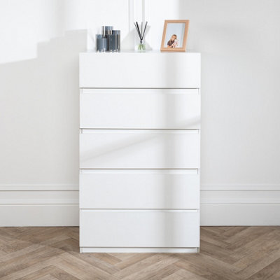 Home Treats 5 Chest Of Drawer White Deep Chest Of Wooden Drawers - image 1