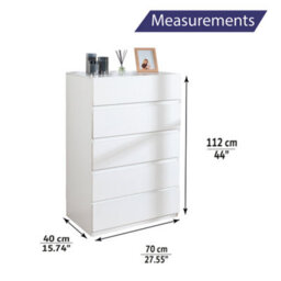 Home Treats 5 Chest Of Drawer White Deep Chest Of Wooden Drawers - thumbnail 2