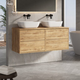 Banyetti Venti 1200mm Wall Hung Vanity Unit With Matching Worktop - Ostippo Oak - thumbnail 2