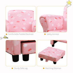 Homcom Kids Armchair Toddler Sofa Seat Set With Footrest Padding Couch Pink - thumbnail 7