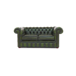 Chesterfield 2 Seater Antique Green Real Leather Sofa Settee In Classic Style - thumbnail 2
