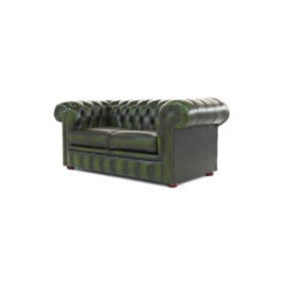 Chesterfield 2 Seater Antique Green Real Leather Sofa Settee In Classic Style - thumbnail 4