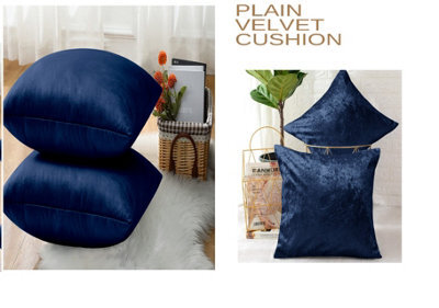 Ameha Navy Blue Plain Velvet Cushion Covers, 18X18 Inch, Pack Of 2, Breathable & Hypoallergenic With Hidden Zip Closure - image 1