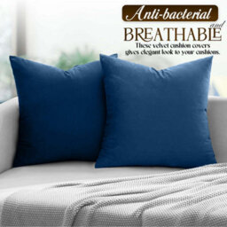 Ameha Navy Blue Plain Velvet Cushion Covers, 18X18 Inch, Pack Of 2, Breathable & Hypoallergenic With Hidden Zip Closure - thumbnail 8