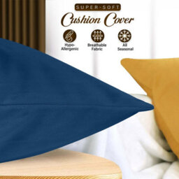 Ameha Navy Blue Plain Velvet Cushion Covers, 18X18 Inch, Pack Of 2, Breathable & Hypoallergenic With Hidden Zip Closure - thumbnail 9