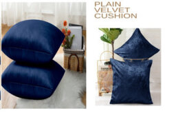 Ameha Navy Blue Plain Velvet Cushion Covers, 18X18 Inch, Pack Of 2, Breathable & Hypoallergenic With Hidden Zip Closure