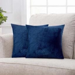 Ameha Navy Blue Plain Velvet Cushion Covers, 18X18 Inch, Pack Of 2, Breathable & Hypoallergenic With Hidden Zip Closure - thumbnail 2