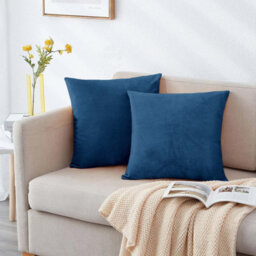 Ameha Navy Blue Plain Velvet Cushion Covers, 18X18 Inch, Pack Of 2, Breathable & Hypoallergenic With Hidden Zip Closure - thumbnail 5