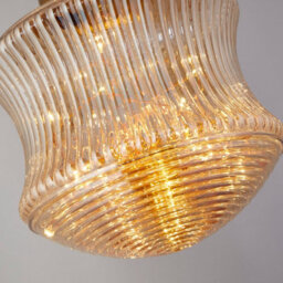 Lighting Collection Vintage Carved Amber Ripple Glass Pendant Light With Brass Accents - thumbnail 4