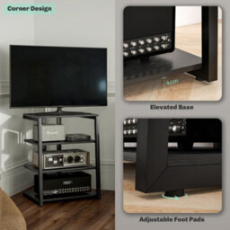 Homcom Hifi Rack Stand W/ Power Strip Rack 4-Tier Record Player Stand Black - thumbnail 7