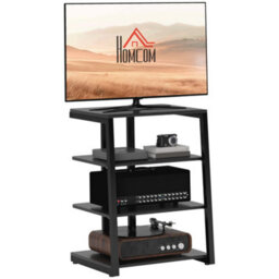 Homcom Hifi Rack Stand W/ Power Strip Rack 4-Tier Record Player Stand Black - thumbnail 2